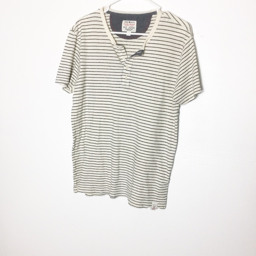 Lucky Brand Black Cream Striped Short Sleeve Shirt - Picture 1 of 6